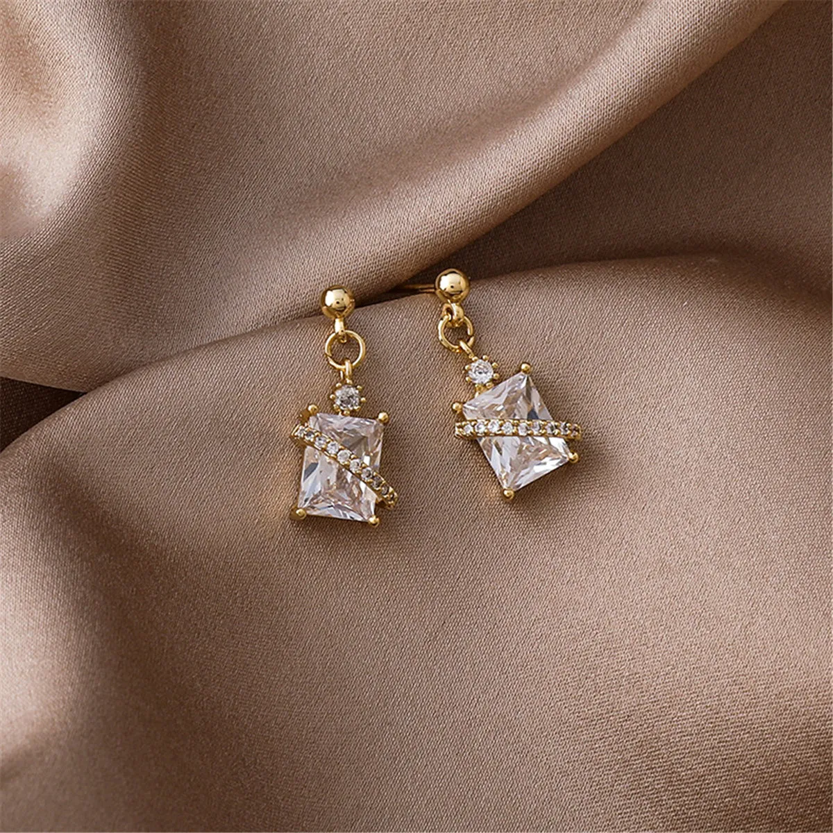 Crystal & Cubic Zirconia Rectangle Drop Earrings