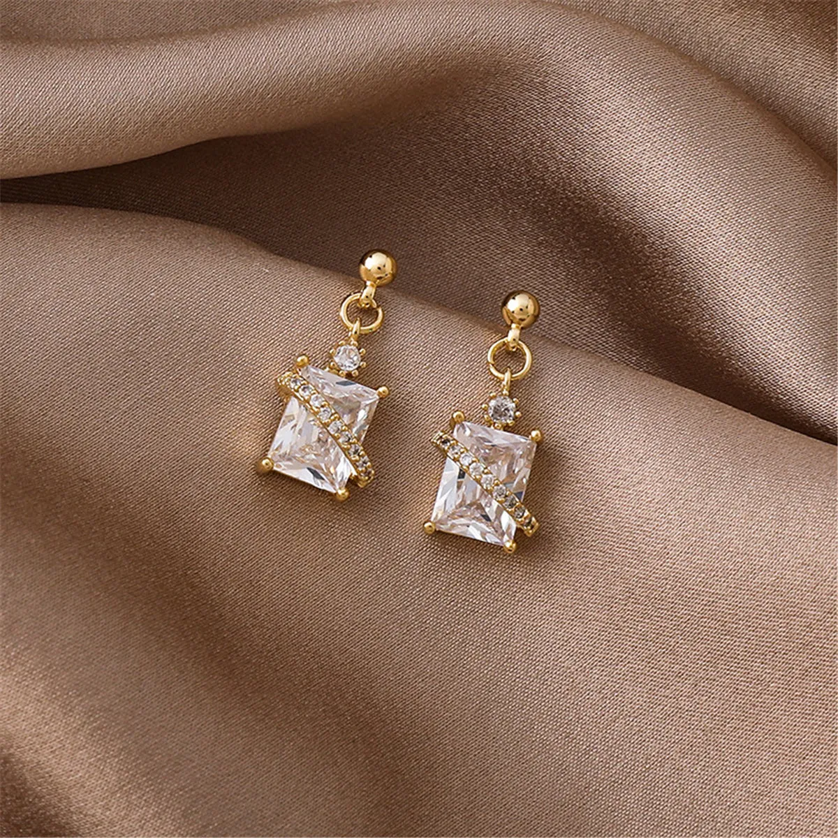 Crystal & Cubic Zirconia Rectangle Drop Earrings