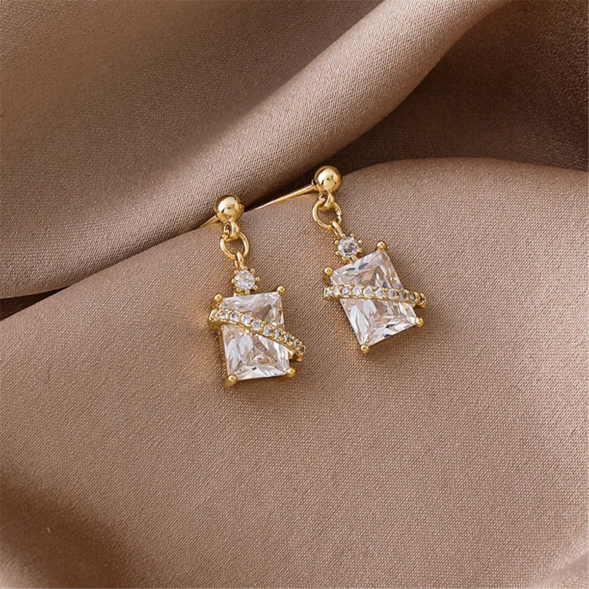 Crystal & Cubic Zirconia Rectangle Drop Earrings