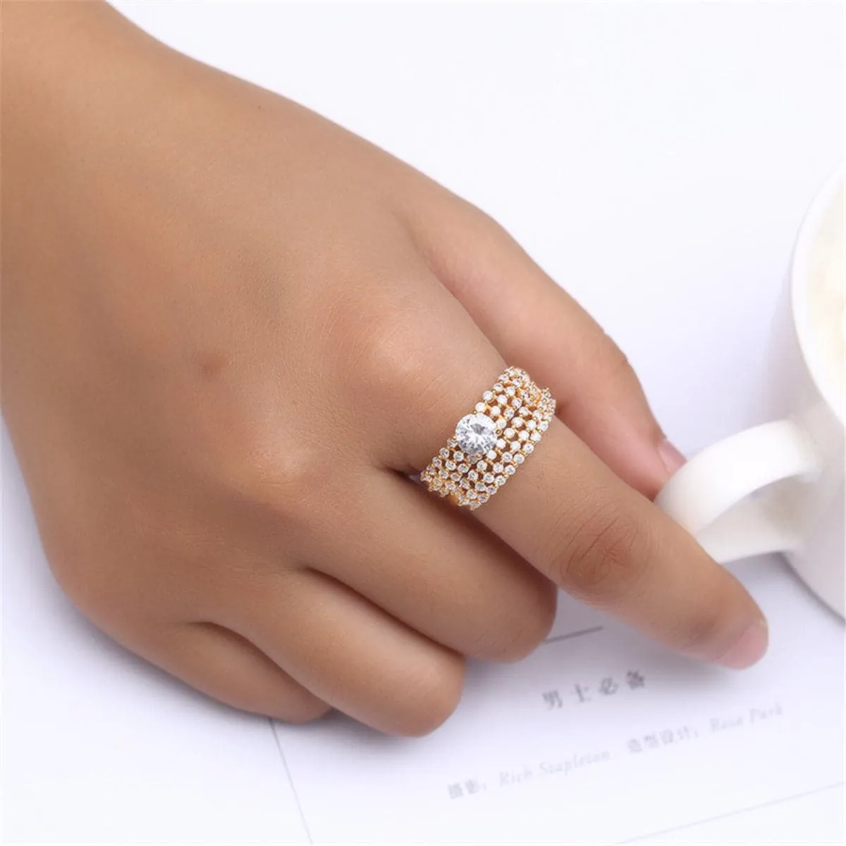 Cubic Zirconia & 18K Gold-Plated Band & Ring