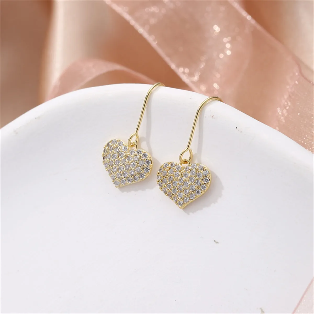 Cubic Zirconia & 18K Gold-Plated Heart Drop Earrings