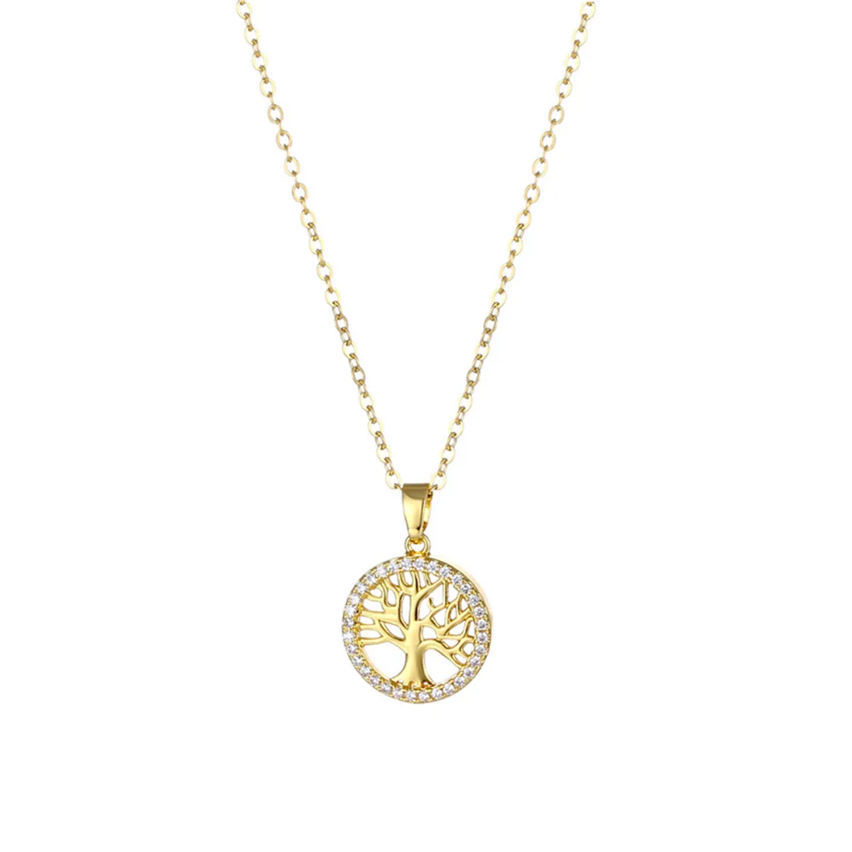 Cubic Zirconia & 18K Gold-Plated Life Tree Pendant Necklace