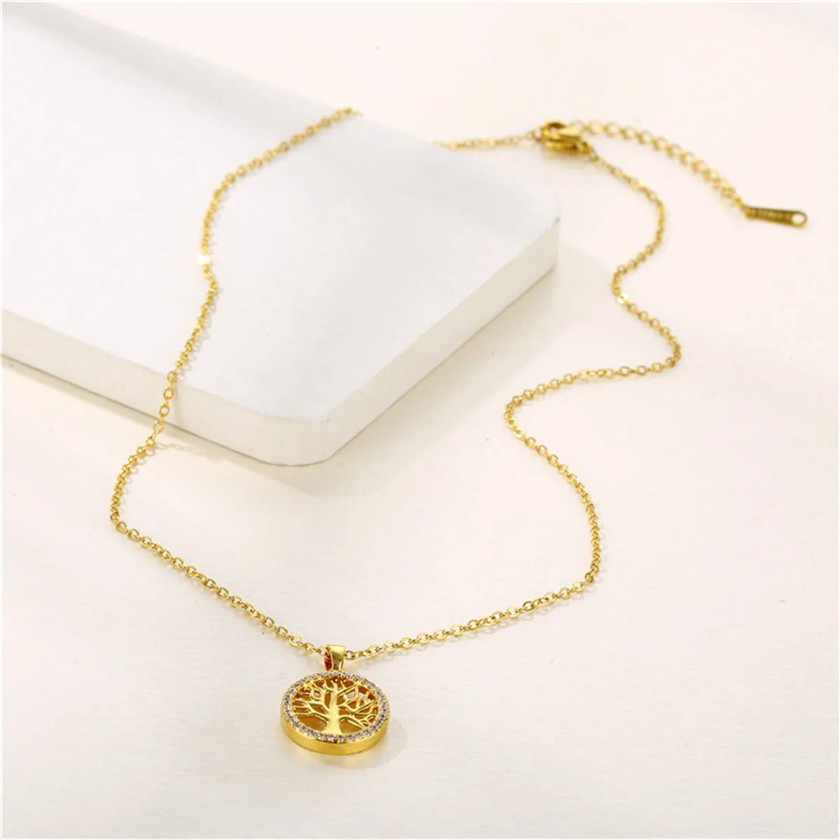 Cubic Zirconia & 18K Gold-Plated Life Tree Pendant Necklace