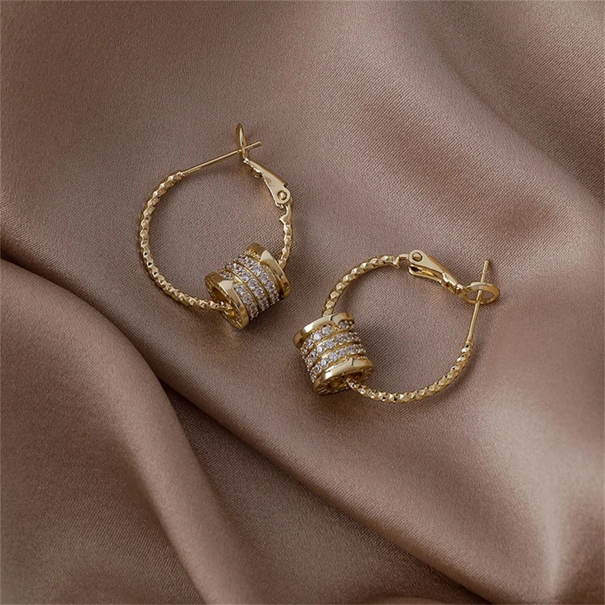 Cubic Zirconia & 18K Gold-Plated Pavé-Detail Coin Hoop Earrings
