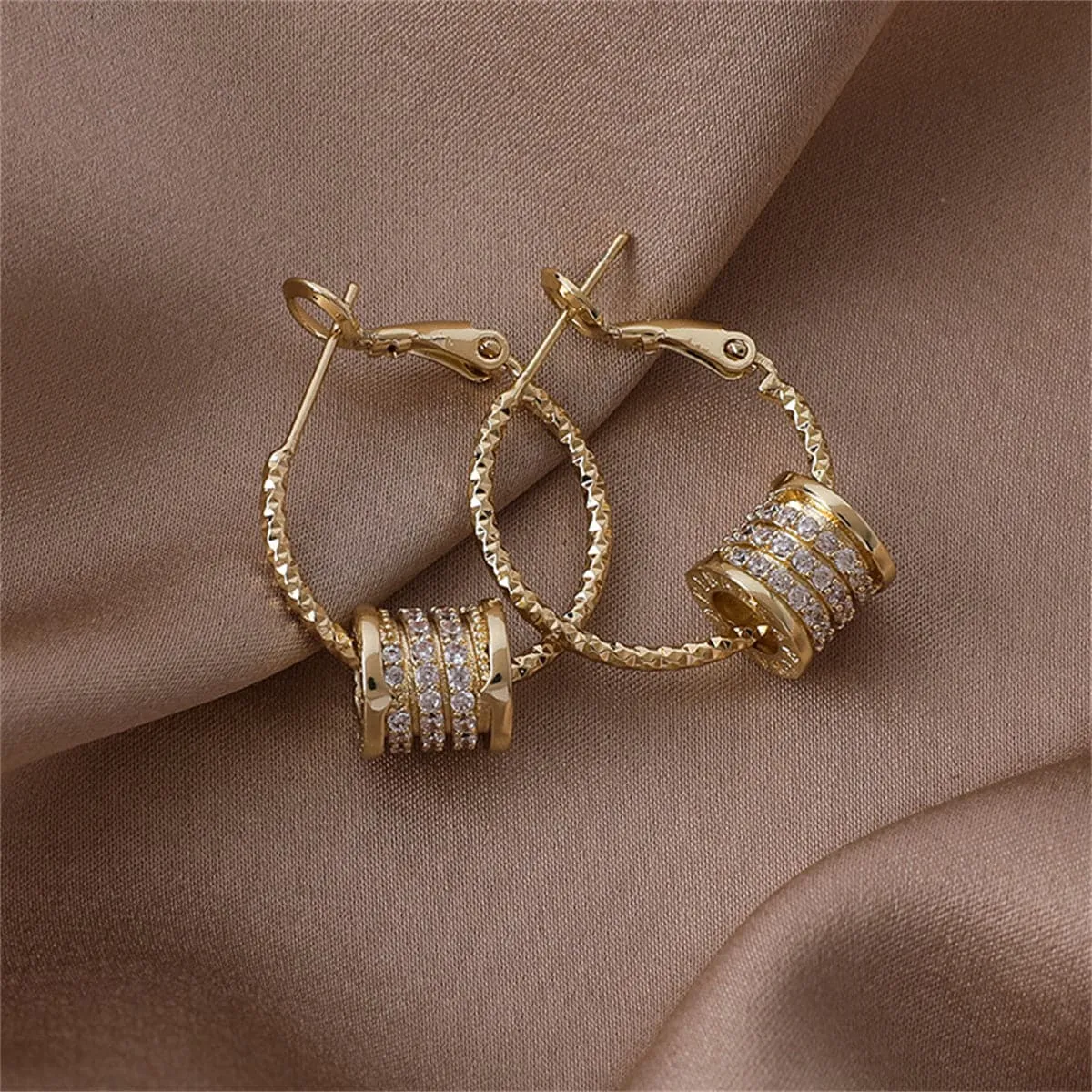 Cubic Zirconia & 18K Gold-Plated Pavé-Detail Coin Hoop Earrings
