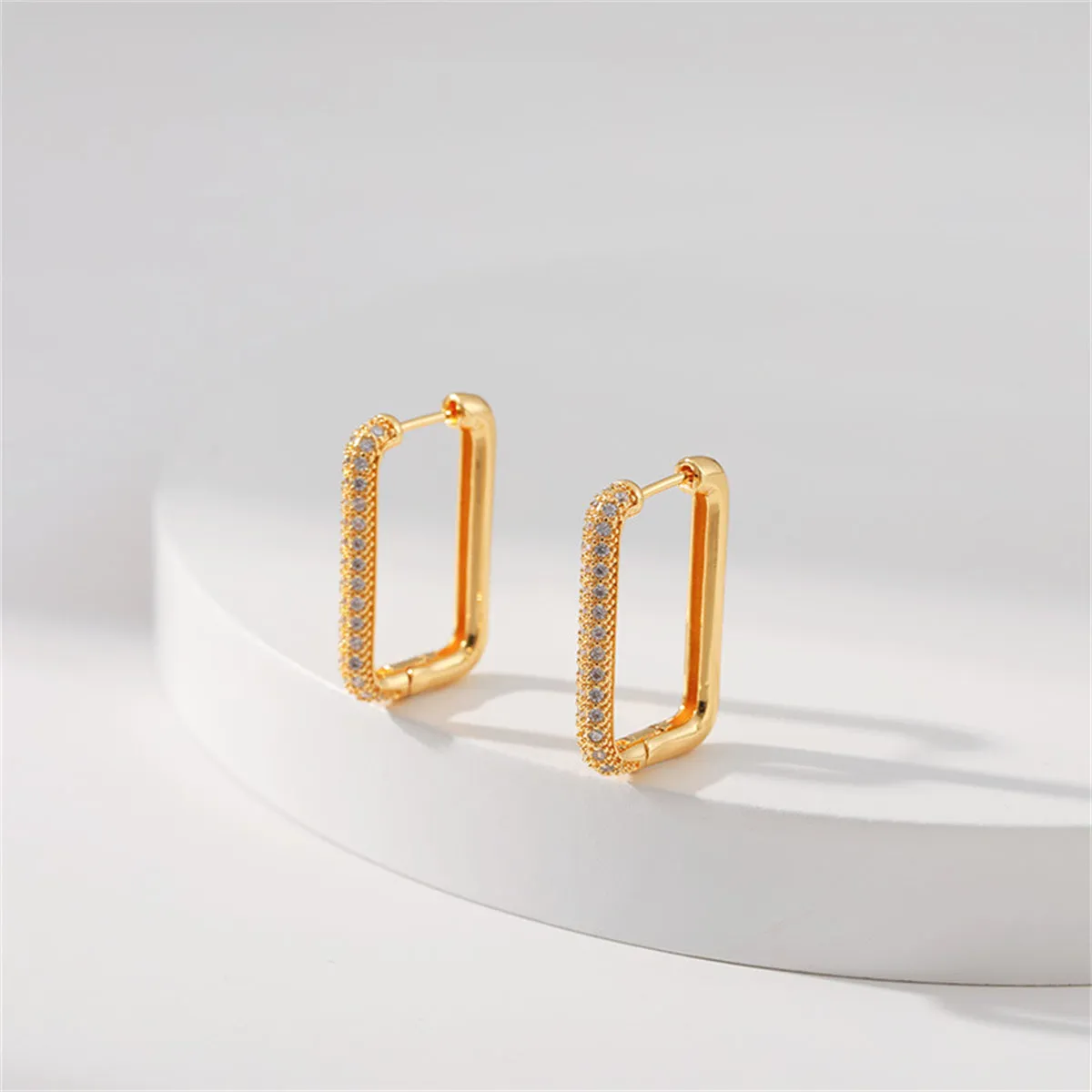 Cubic Zirconia & 18K Gold-Plated Rectangle Huggie Earring