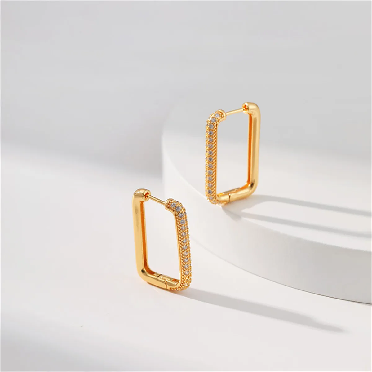 Cubic Zirconia & 18K Gold-Plated Rectangle Huggie Earring