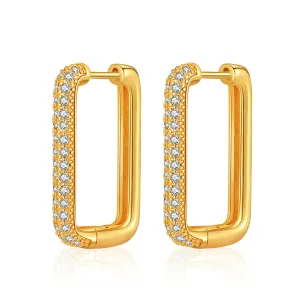 Cubic Zirconia & 18K Gold-Plated Rectangle Huggie Earring