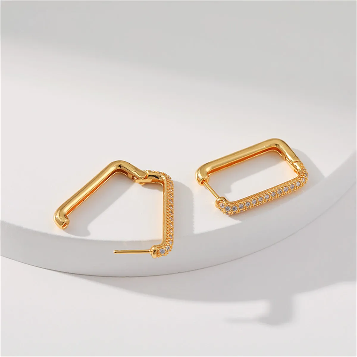 Cubic Zirconia & 18K Gold-Plated Rectangle Huggie Earring