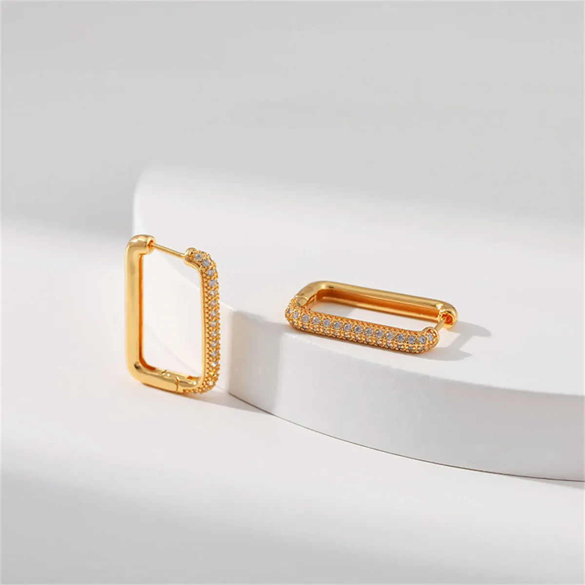 Cubic Zirconia & 18K Gold-Plated Rectangle Huggie Earring