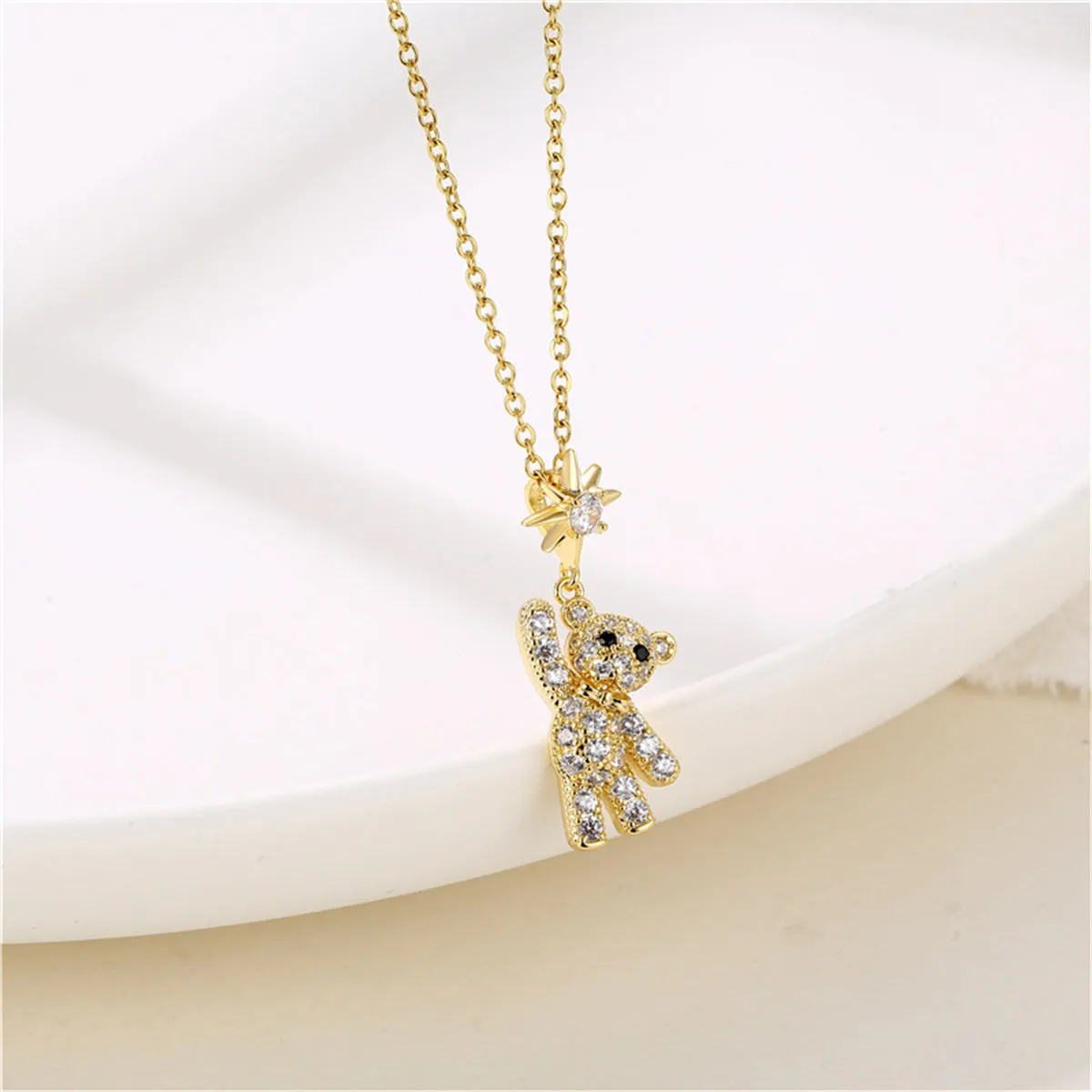 Cubic Zirconia & 18K Gold-Plated Star Bear Pendant Necklace