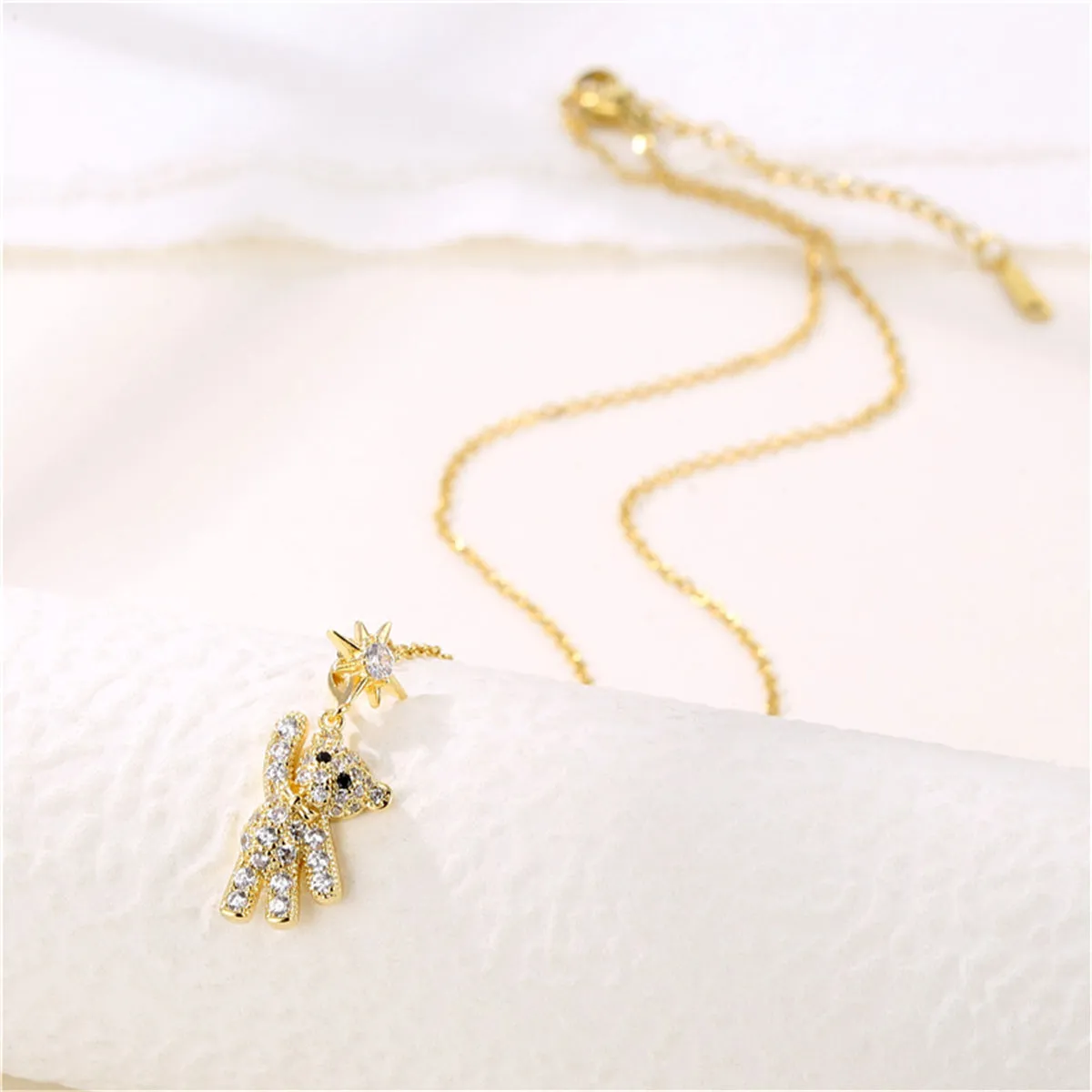 Cubic Zirconia & 18K Gold-Plated Star Bear Pendant Necklace