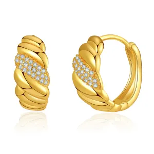 Cubic Zirconia & 18K Gold-Plated Wave Huggie Hoop Earrings