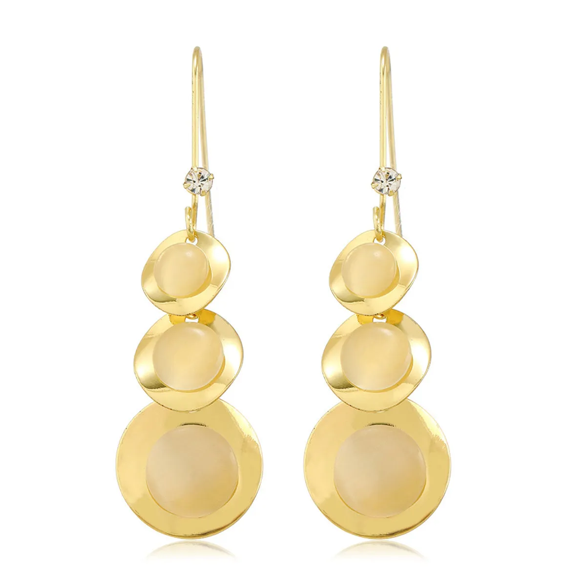 Cubic Zirconia & Cats Eye 18K Gold-Plated Irregular Round Drop Earrings