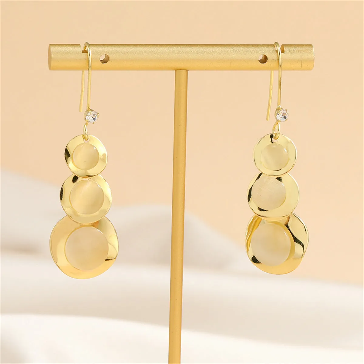 Cubic Zirconia & Cats Eye 18K Gold-Plated Irregular Round Drop Earrings