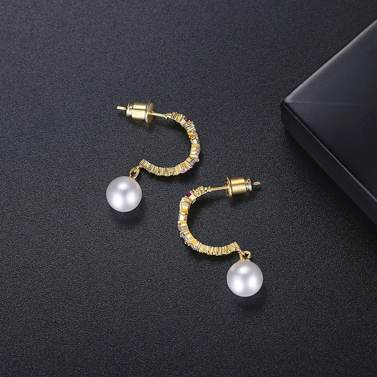Cubic Zirconia & Pearl 18K Gold-Plated Butterfly Huggie Earrings