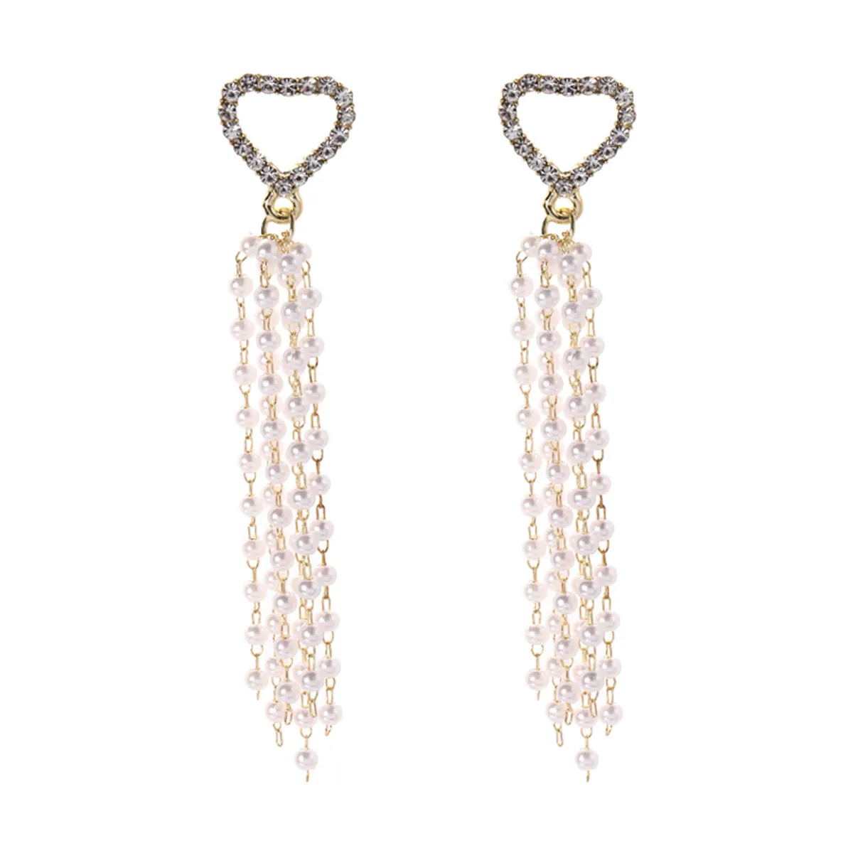 Cubic Zirconia & Pearl 18K Gold-Plated Heart Tassel Drop Earrings