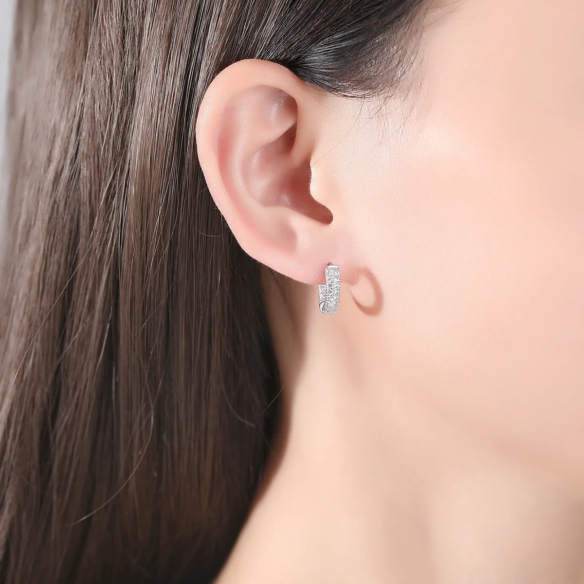 Cubic Zirconia & Silver-Plated Huggie Earrings