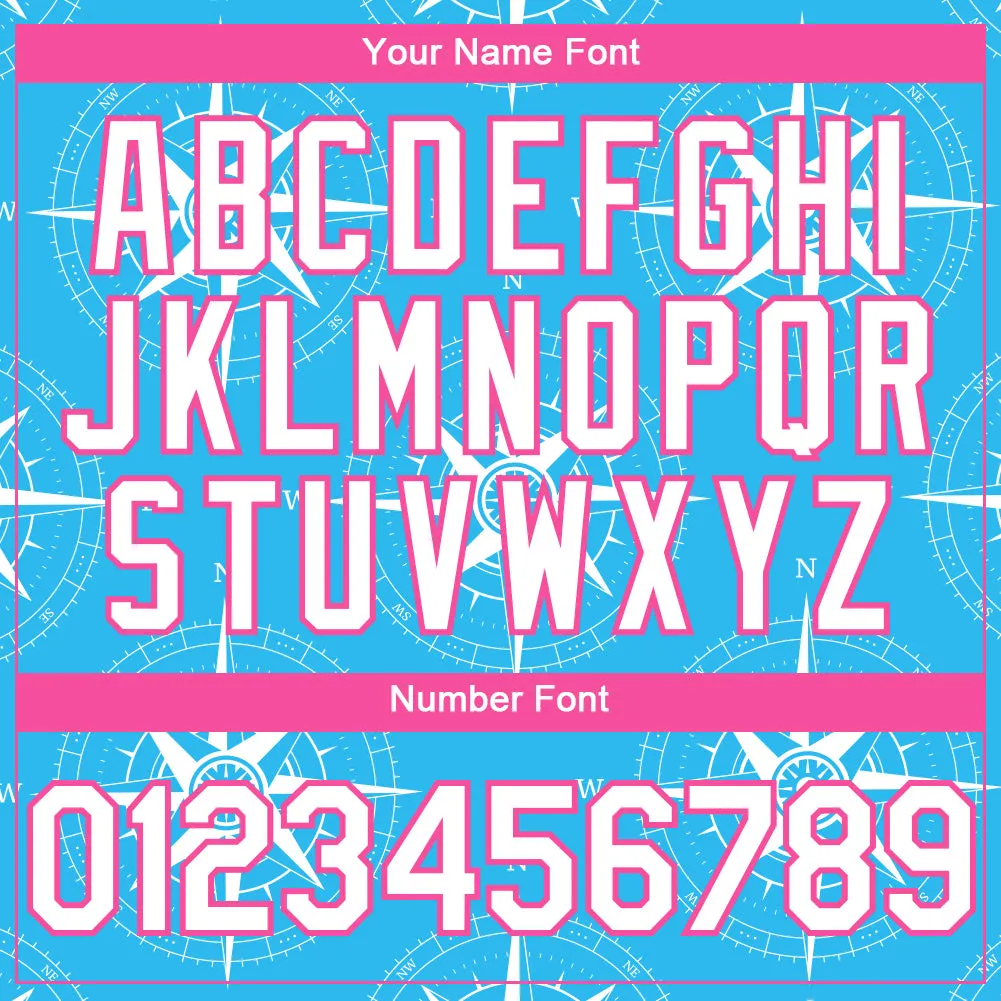 Custom Sky Blue White-Pink 3D Pattern Design Navigation Compass Authentic Baseball Jersey