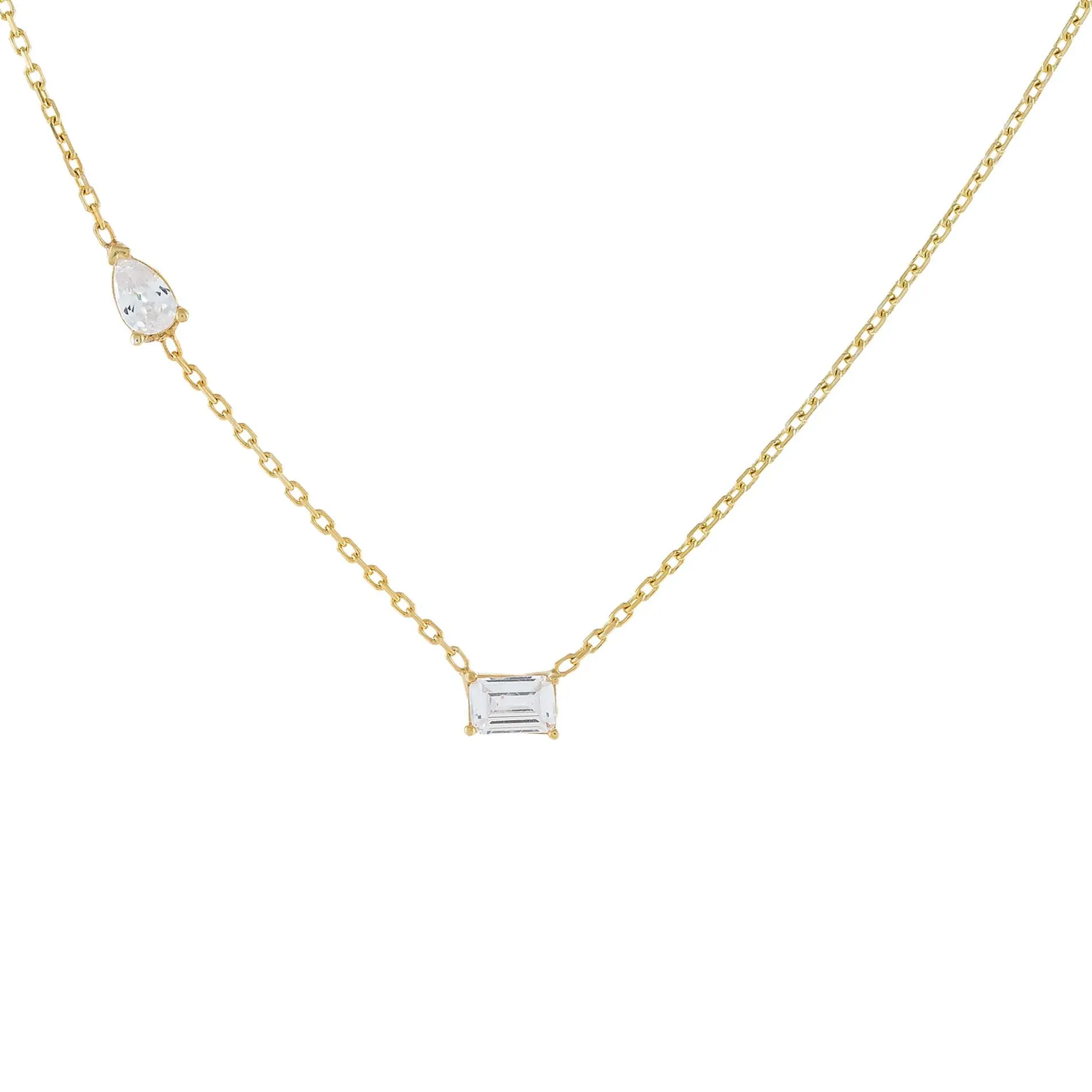 CZ Baguette X Pear Stone Necklace
