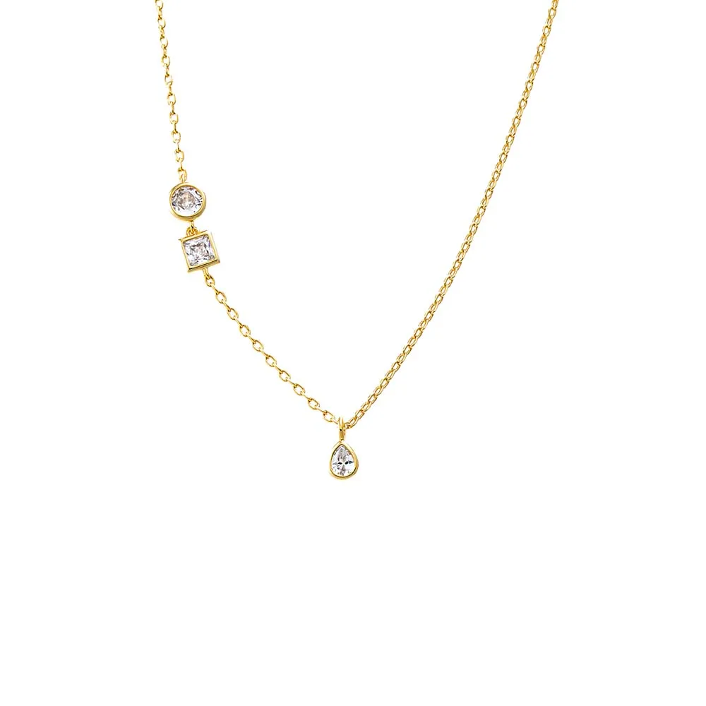 CZ Bezel Multi Shape Accented Pendant Necklace