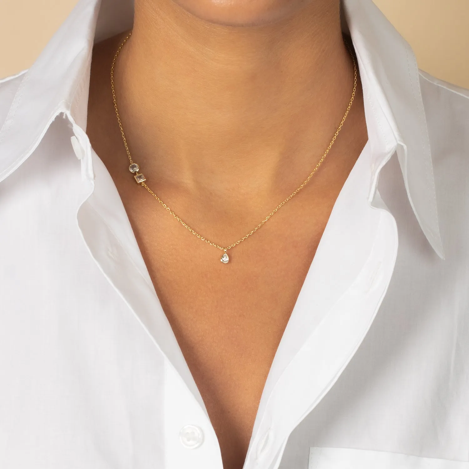 CZ Bezel Multi Shape Accented Pendant Necklace