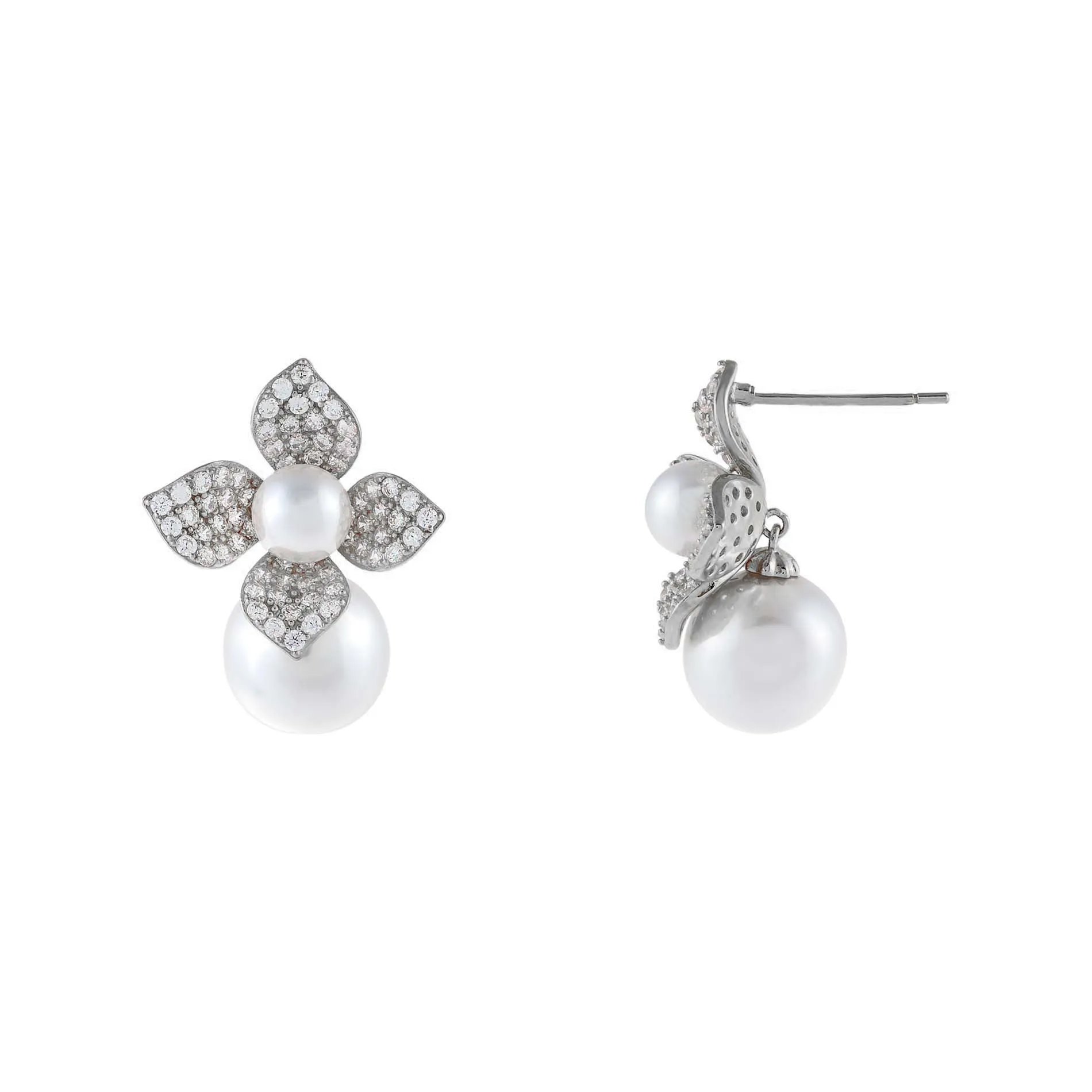 CZ Pearl Flower Stud Earring