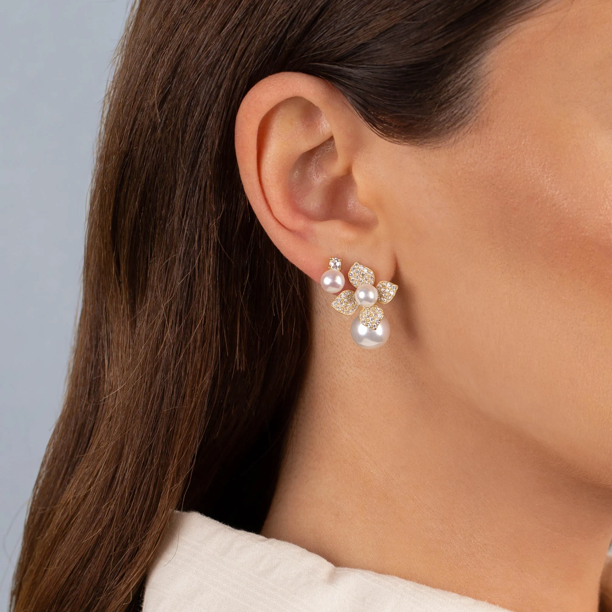 CZ Pearl Flower Stud Earring