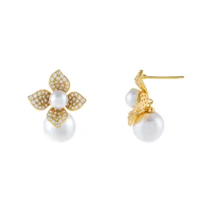 CZ Pearl Flower Stud Earring