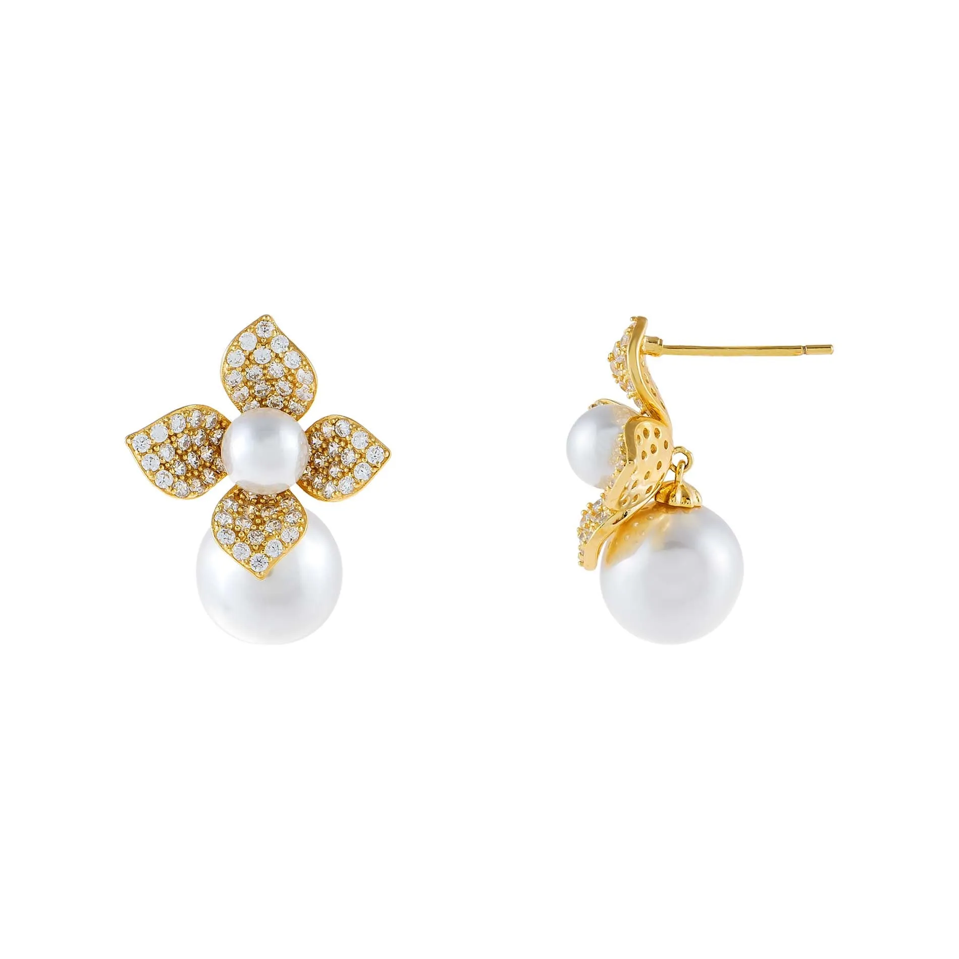 CZ Pearl Flower Stud Earring