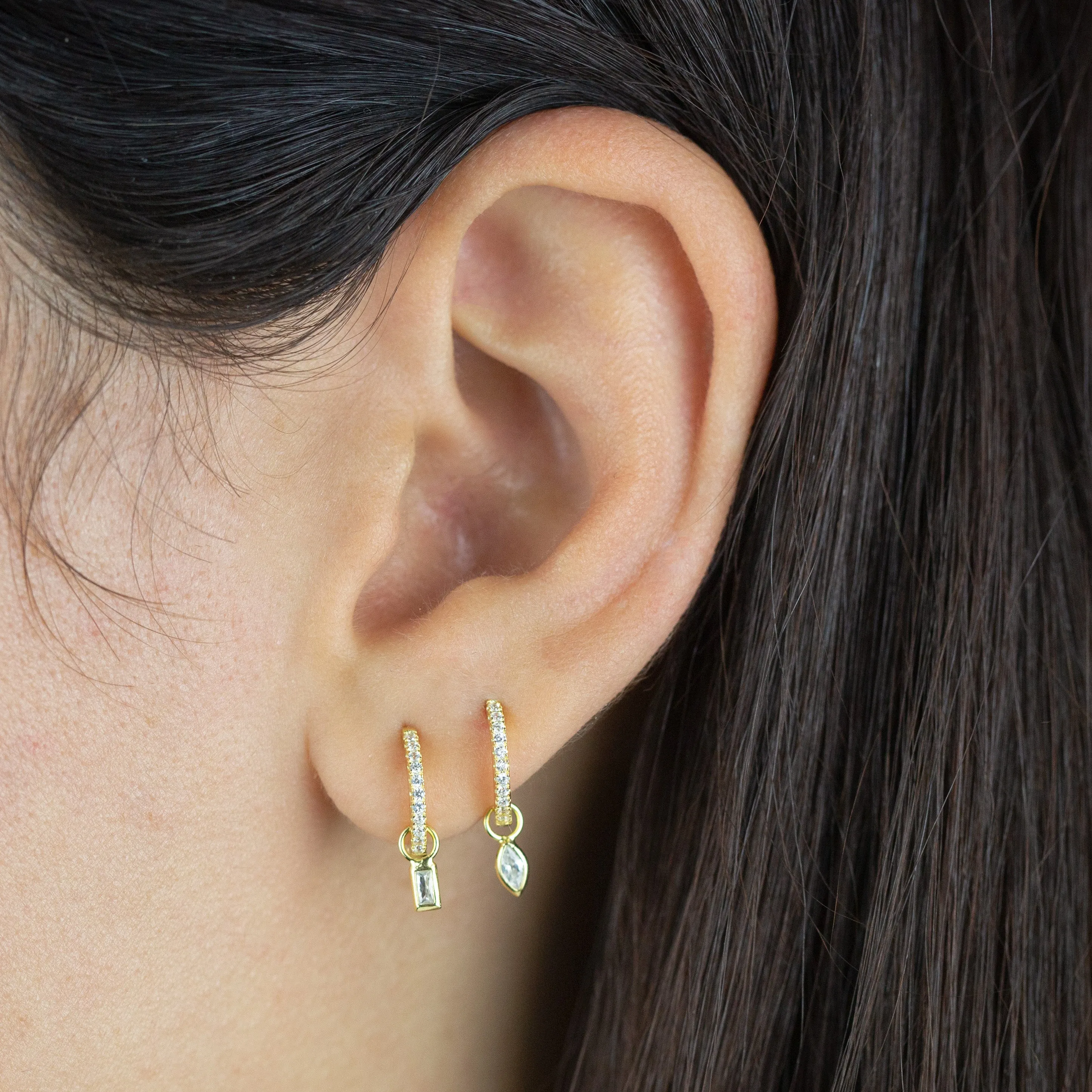 CZ Teardrop X Baguette Huggie Earring Combo Set
