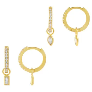 CZ Teardrop X Baguette Huggie Earring Combo Set