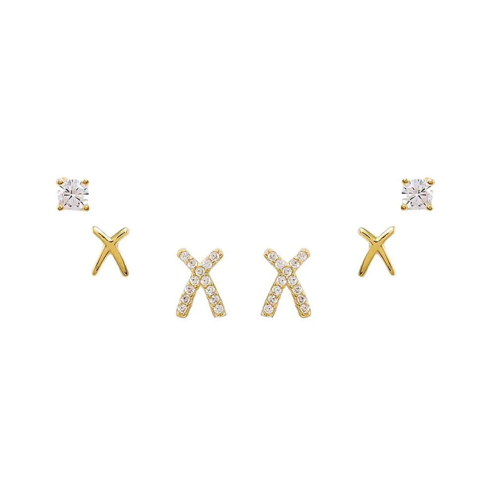 CZ's & X's Stud Earring Combo Set