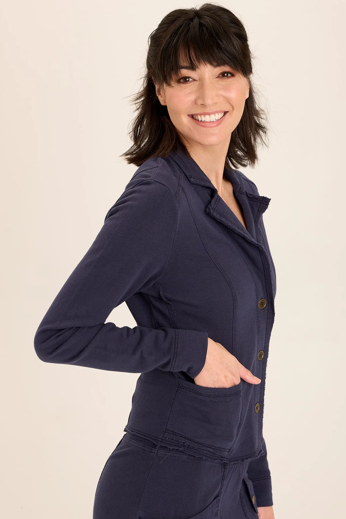 Damia Terry Three-Button Casual Blazer