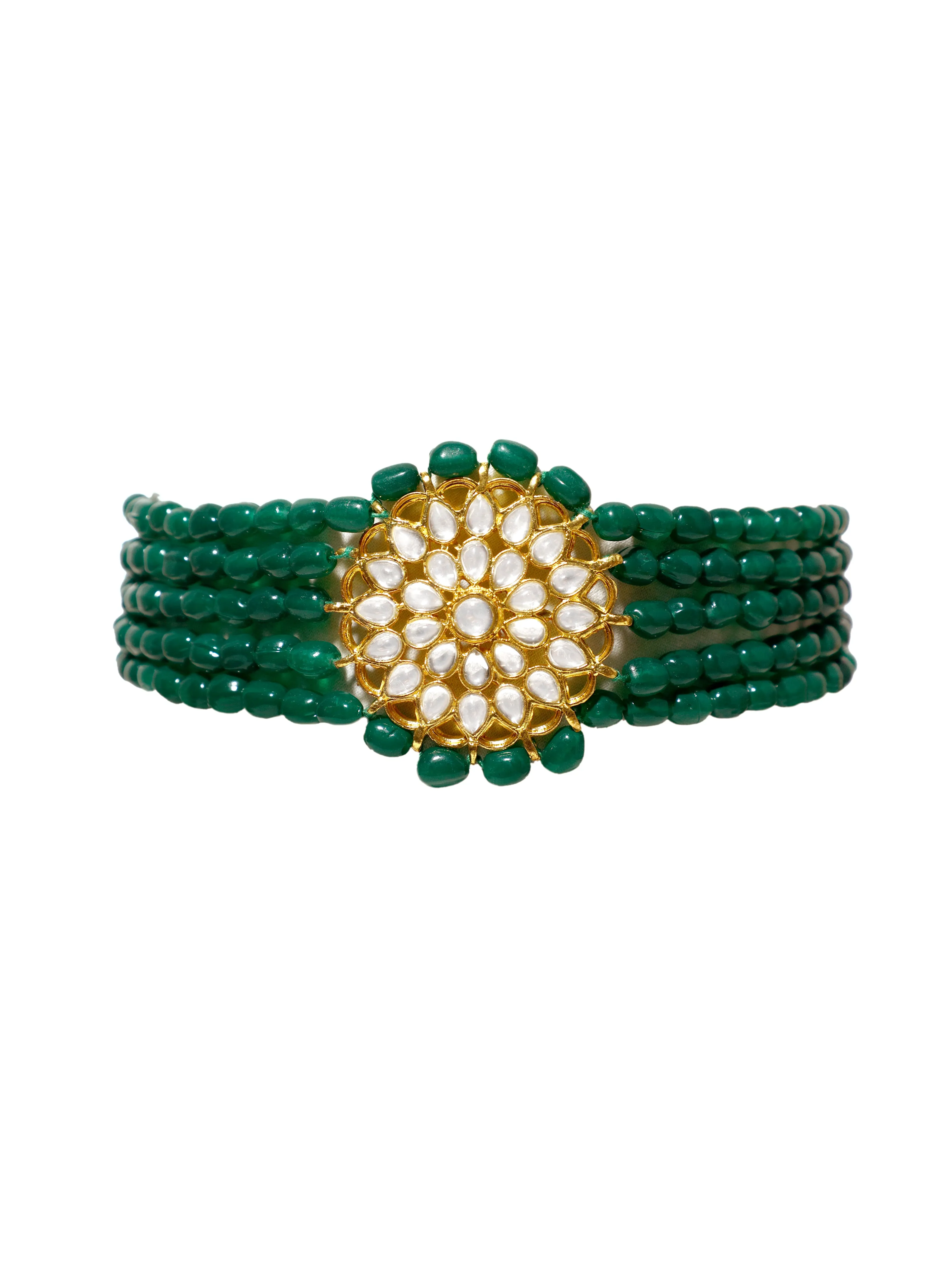 Dark Green Beaded Kundan Choker Necklace Set