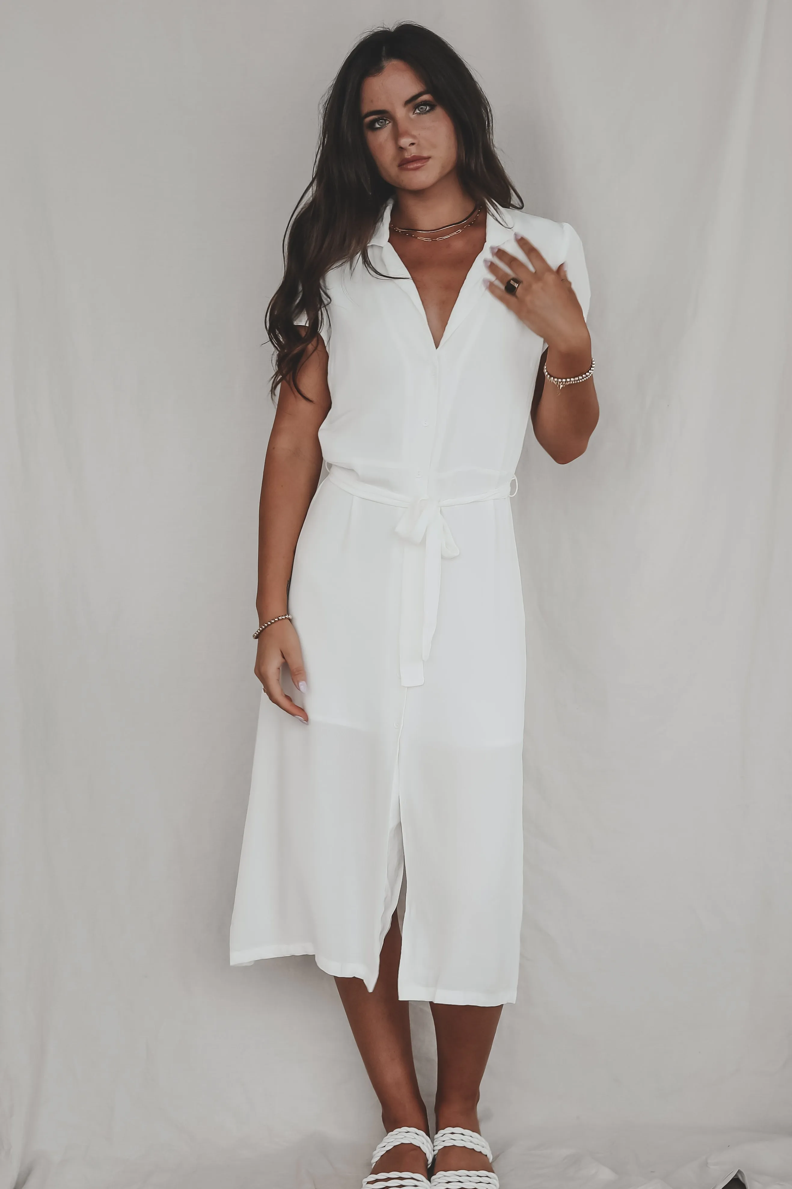 DEAL A Walk In The Park White Short Sleeve Button Up Midi