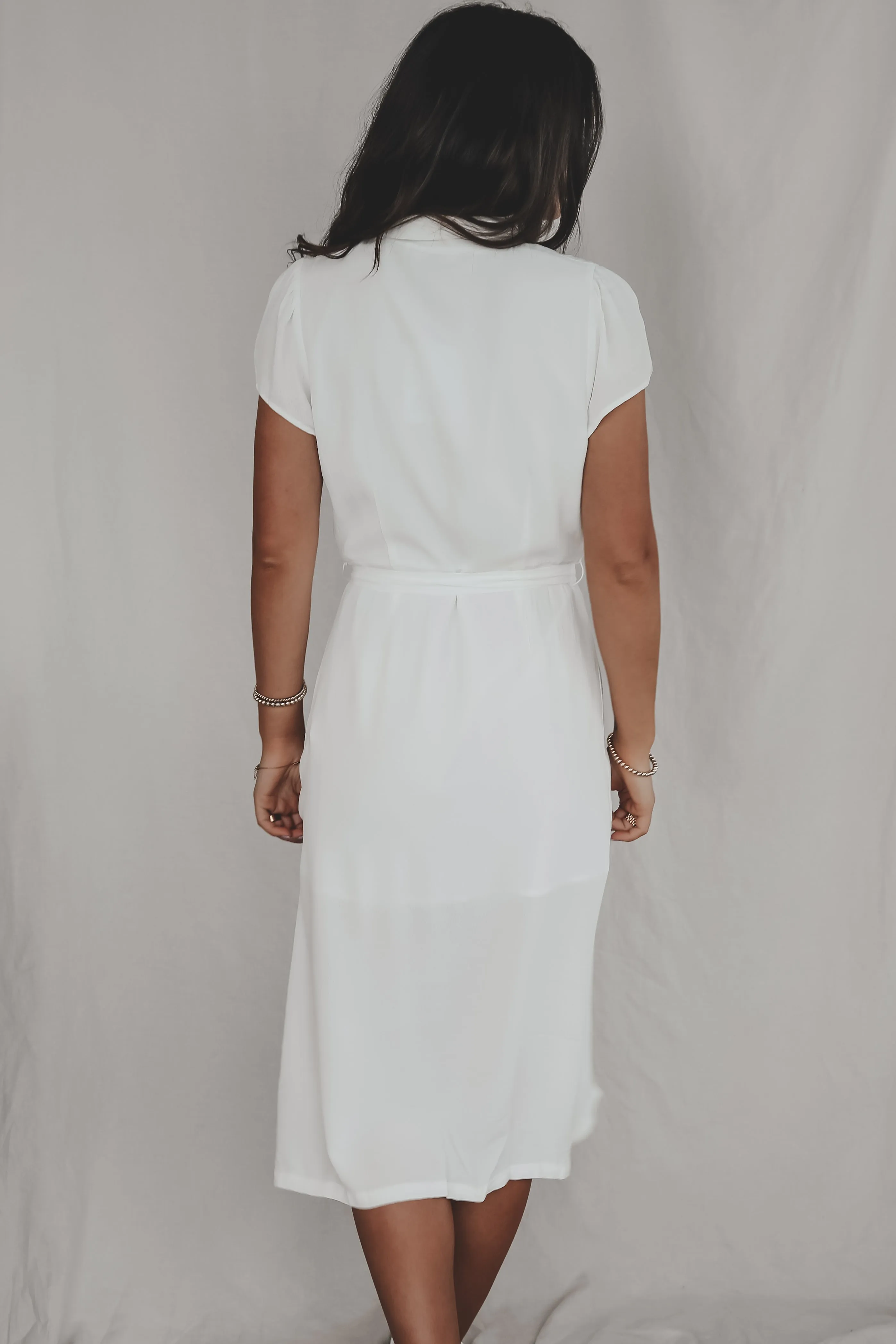 DEAL A Walk In The Park White Short Sleeve Button Up Midi