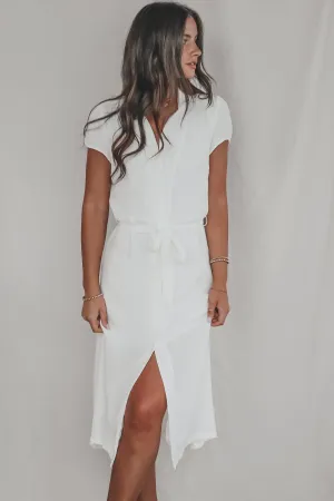 DEAL A Walk In The Park White Short Sleeve Button Up Midi