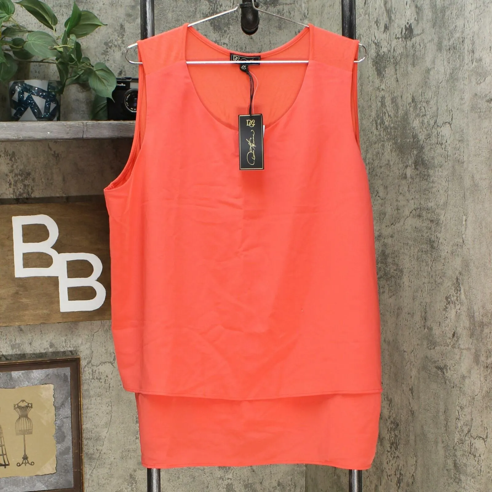 DG2 by Diane Gilman Women's Plus Size Crepe and Knit Easy Tank Top