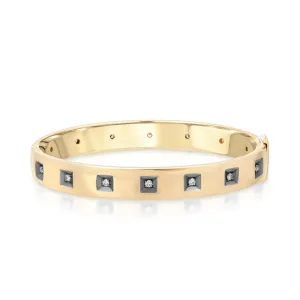 Diamond Box Gold Bangle With Black Ruthenium Bevel Trim