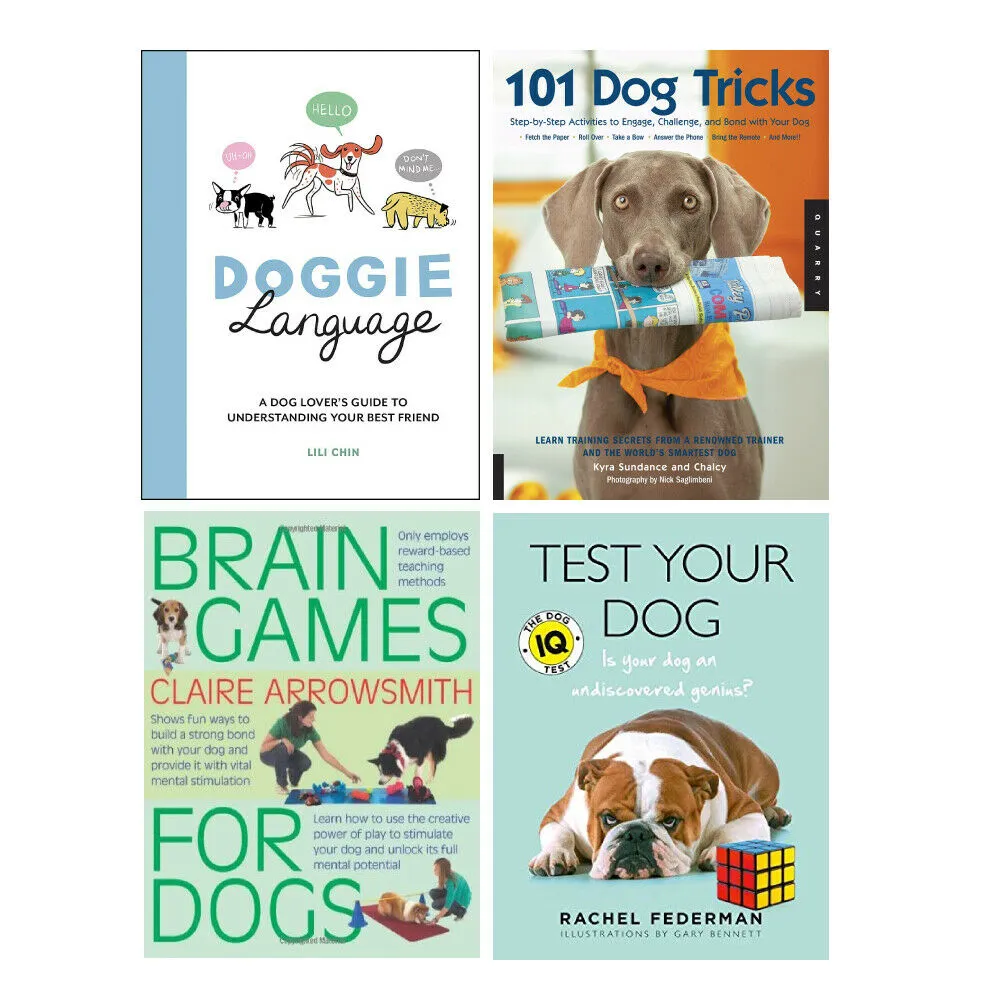 Dog Books for Adults & Children 4 Books Collection Set(Doggie Language,101 Dog Tricks and Training,Test Your Dog & Interpet Brain Games For Dogs)