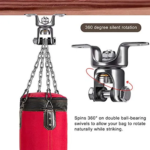 Dolibest Permanent Antirust Stainless Steel 304 Heavy Duty Boxing Punching Bag Hnager,700 LB Capacity, 360° Rotation Wood Beam Holder with 2 Wood Screws for Wooden Sets, Bearing Design