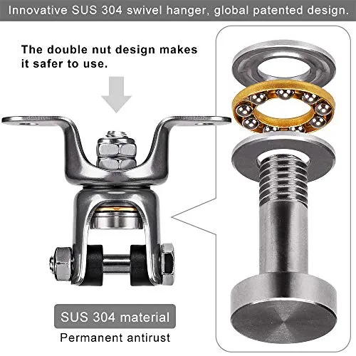 Dolibest Permanent Antirust Stainless Steel 304 Heavy Duty Boxing Punching Bag Hnager,700 LB Capacity, 360° Rotation Wood Beam Holder with 2 Wood Screws for Wooden Sets, Bearing Design