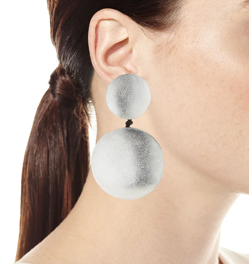 DOUBLE DROP DISC EARRINGS SILVER FOIL/RESIN