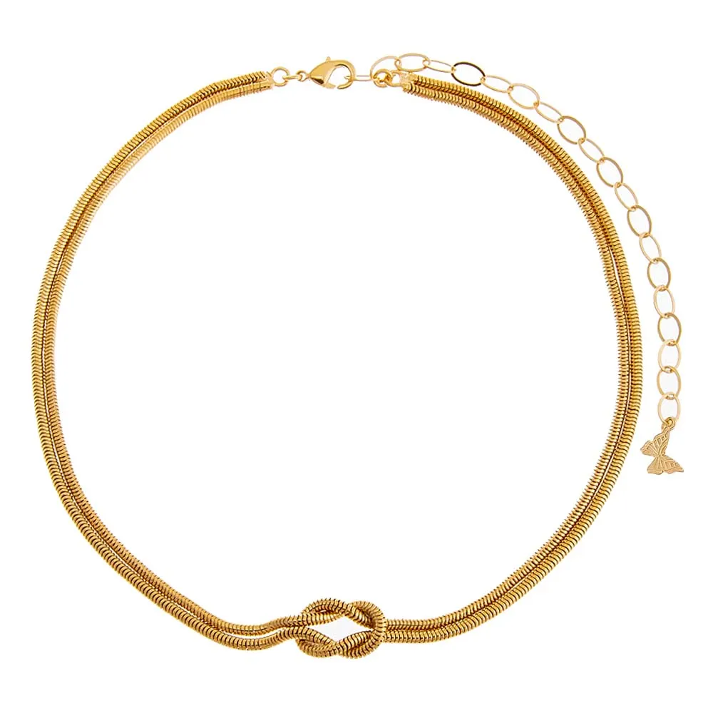 Double Snake Chain Knotted Choker Necklace