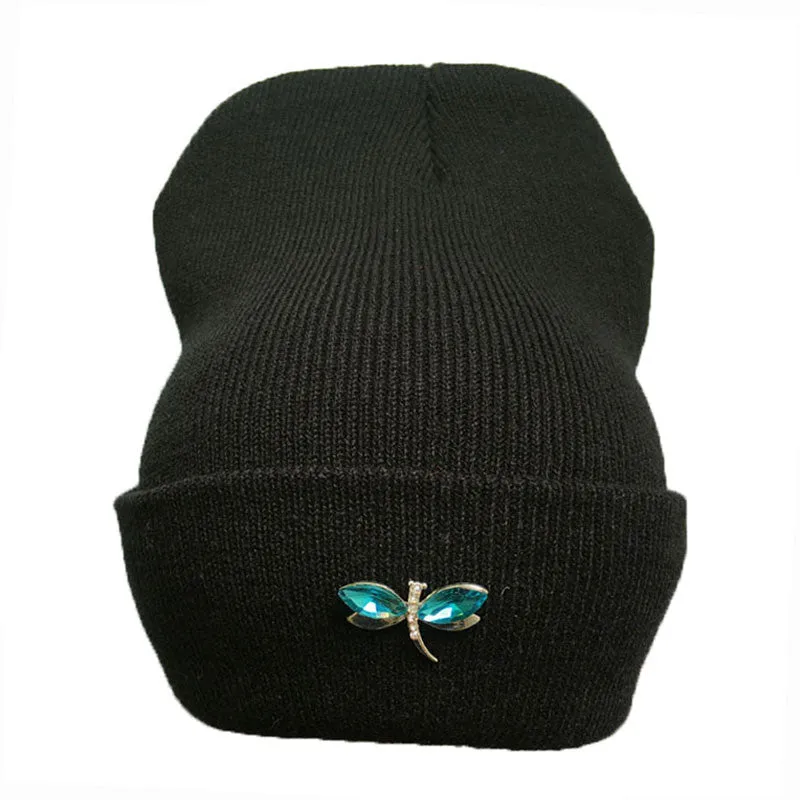 Dragonfly Crystal Accessory Beanie Hat For Women, Hip Hop Cute Hats Winter Caps Female Beanies bonnet