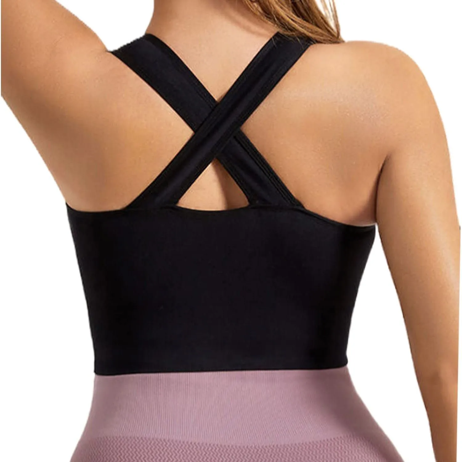 Dress Cici Zip Front Sport Bra Cross Back Medium Support Training Bra Full Coverage Shockproof for Women