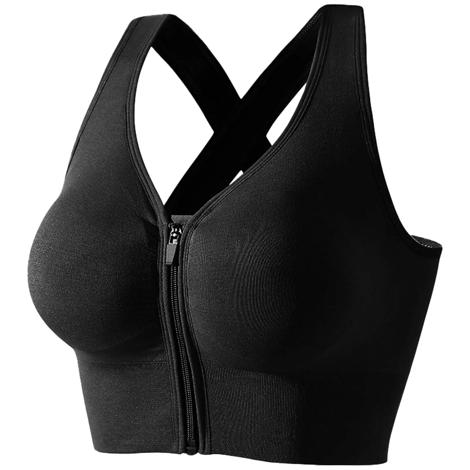 Dress Cici Zip Front Sport Bra Cross Back Medium Support Training Bra Full Coverage Shockproof for Women