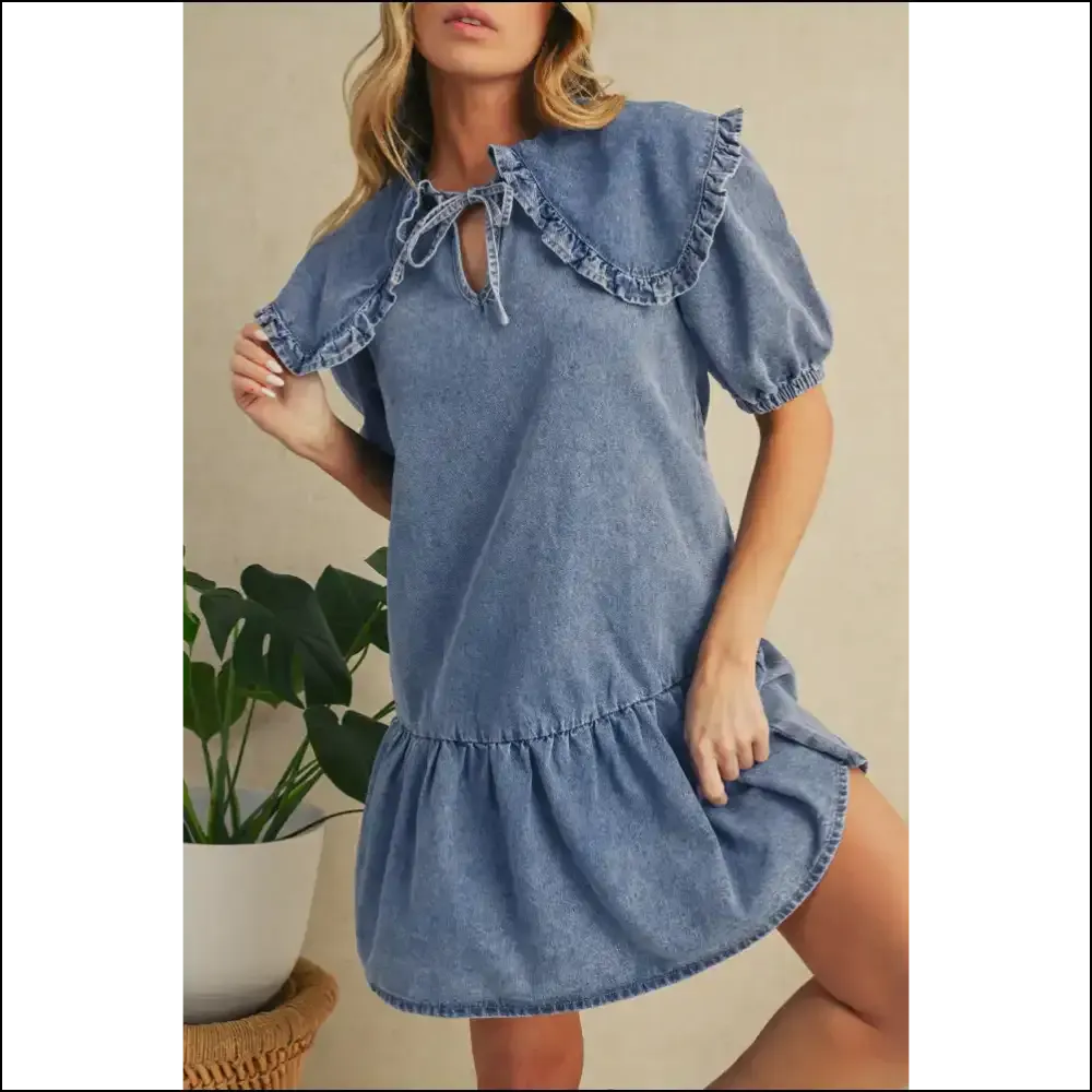 Dusk Blue Ruffle Denim Mini Dress: your "Damn, Girl!" Fit  💙
