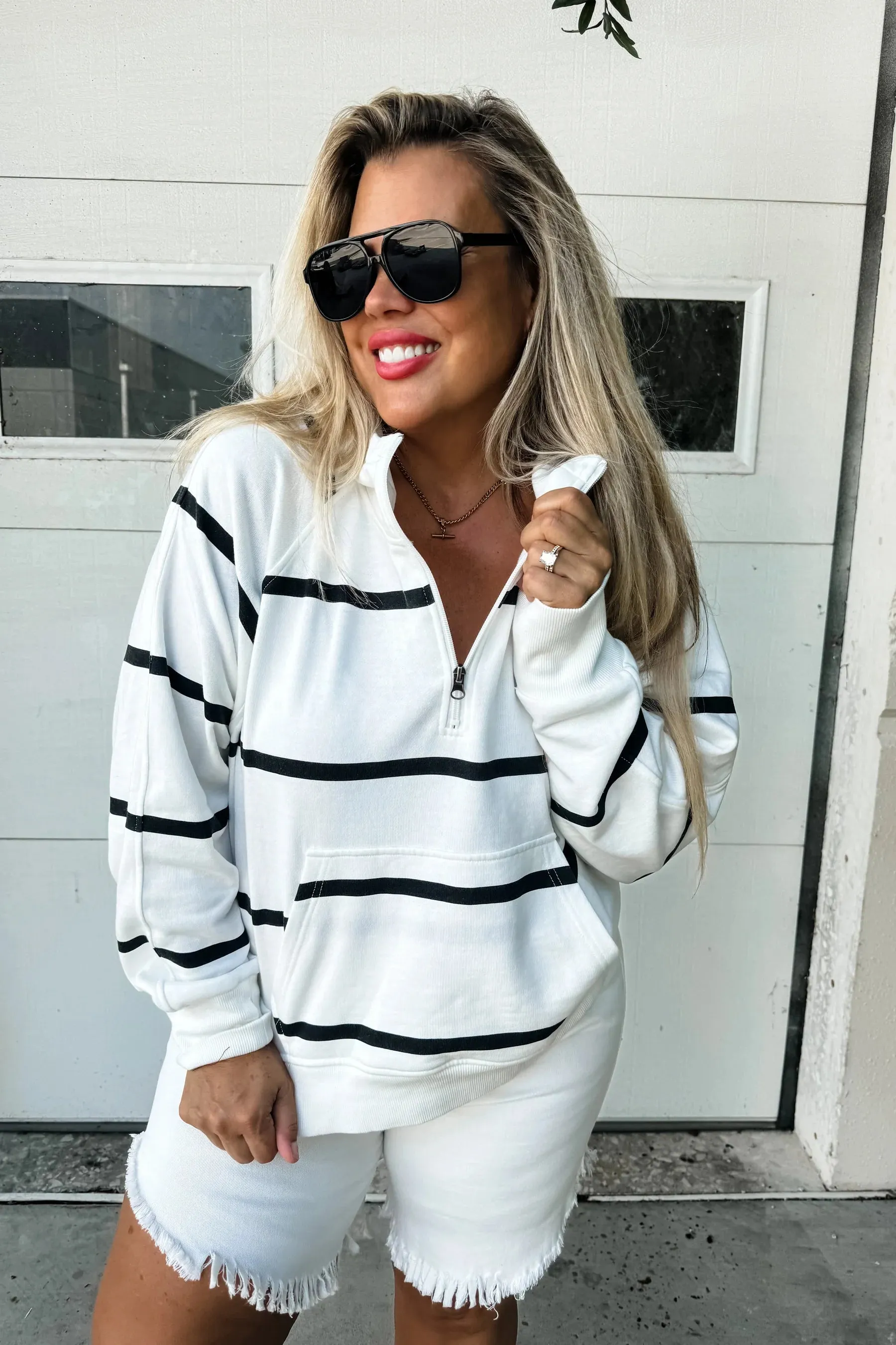 Easy Does It Pullover- Ivory Stripes